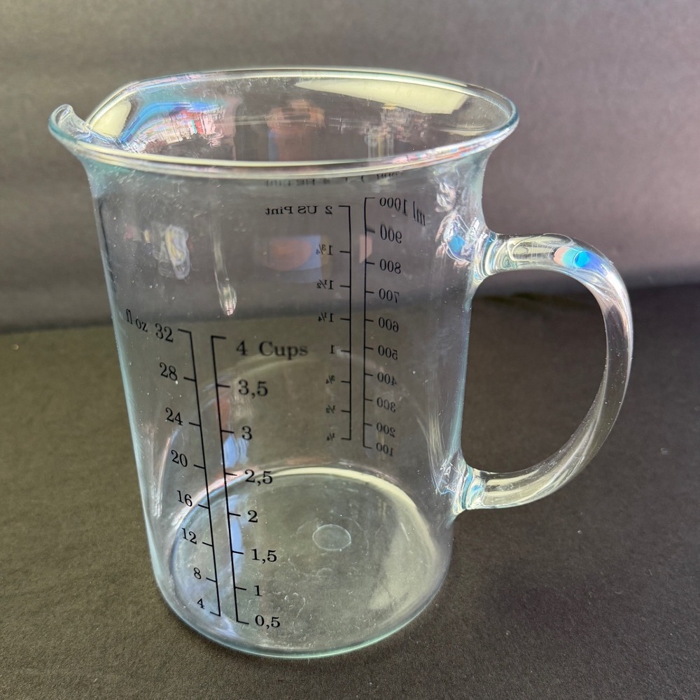 Glass Measuring Cup 32oz 1L Clear Beaker Pitcher Handle Minimalist Kitchen Tool